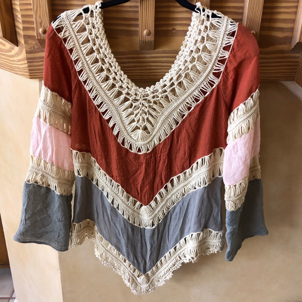 Crochet and Linen Tunic Top/Swim Cover Up